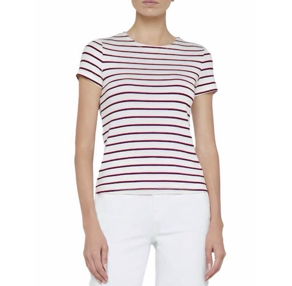 NWT$135 L'AGENCE Ressi Crewneck Striped Short Sleeve T-Shirt Sz Small
